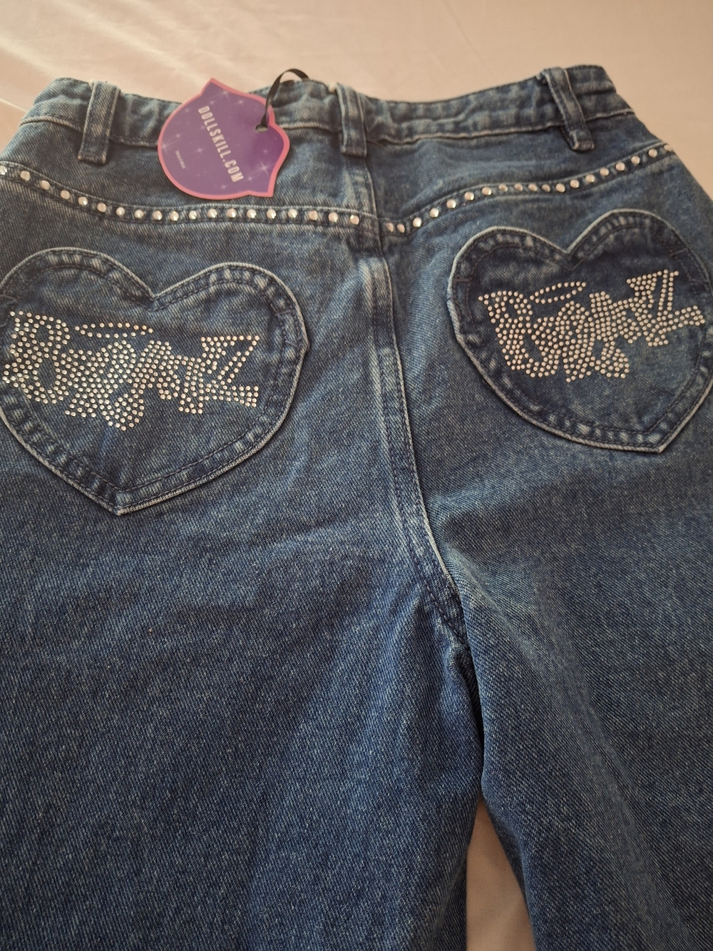 Dolls Kill/ Bratz Straight-Leg Jeans with Stud Trim On Pockets And Sides. Lady S - Picture 4 of 12